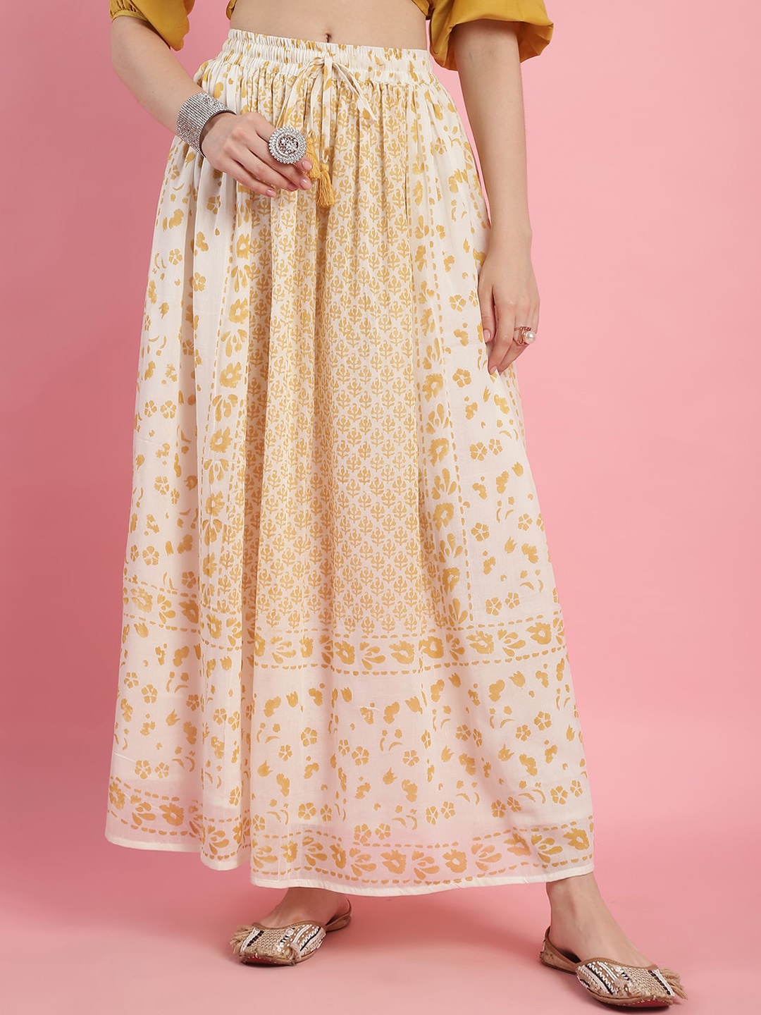 

Prakrti Floral Printed Flared Maxi Skirt, Mustard