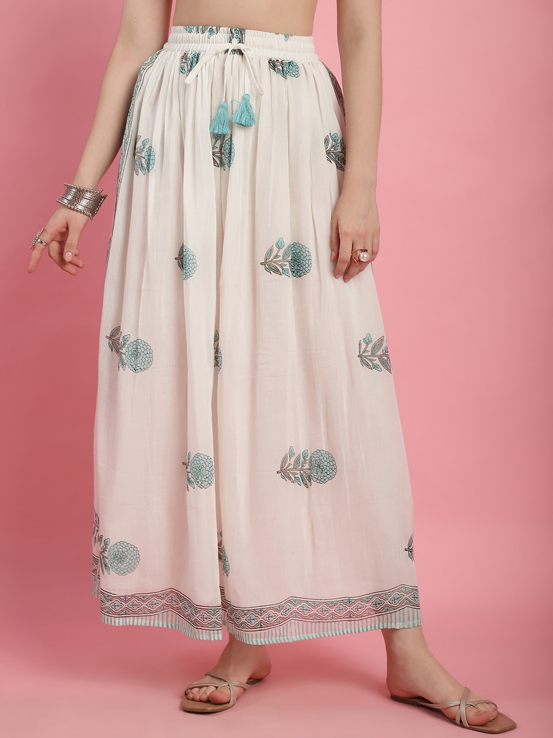 

Prakrti Pure Cotton Printed Flared Maxi Skirts, Off white