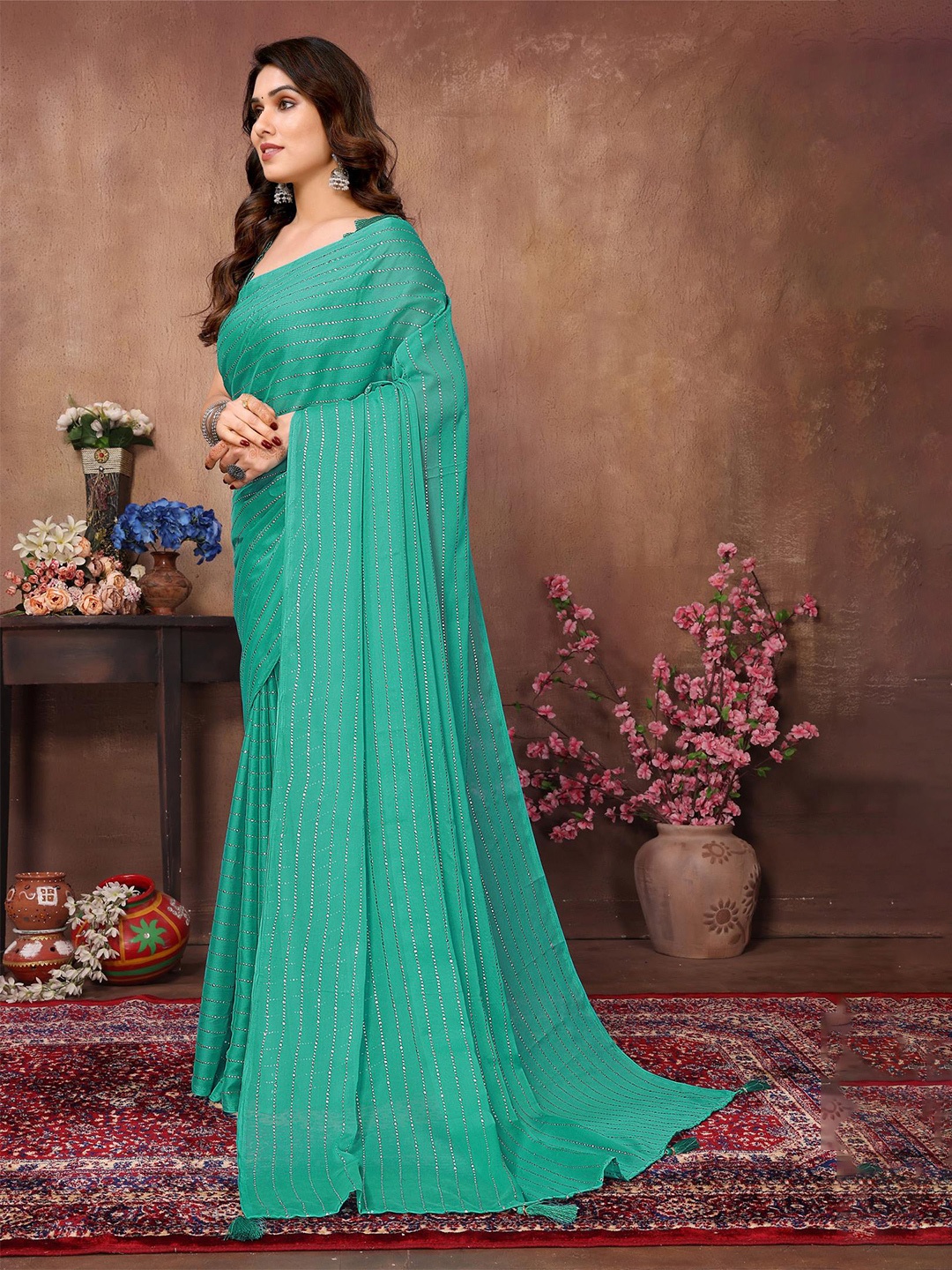 

Reeta Fashion Embellished Beads and Stones Art Silk Saree, Sea green