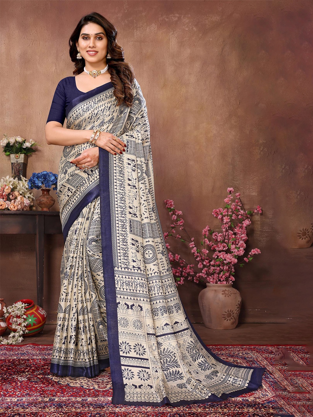 

Reeta Fashion Floral Printed Saree, Blue