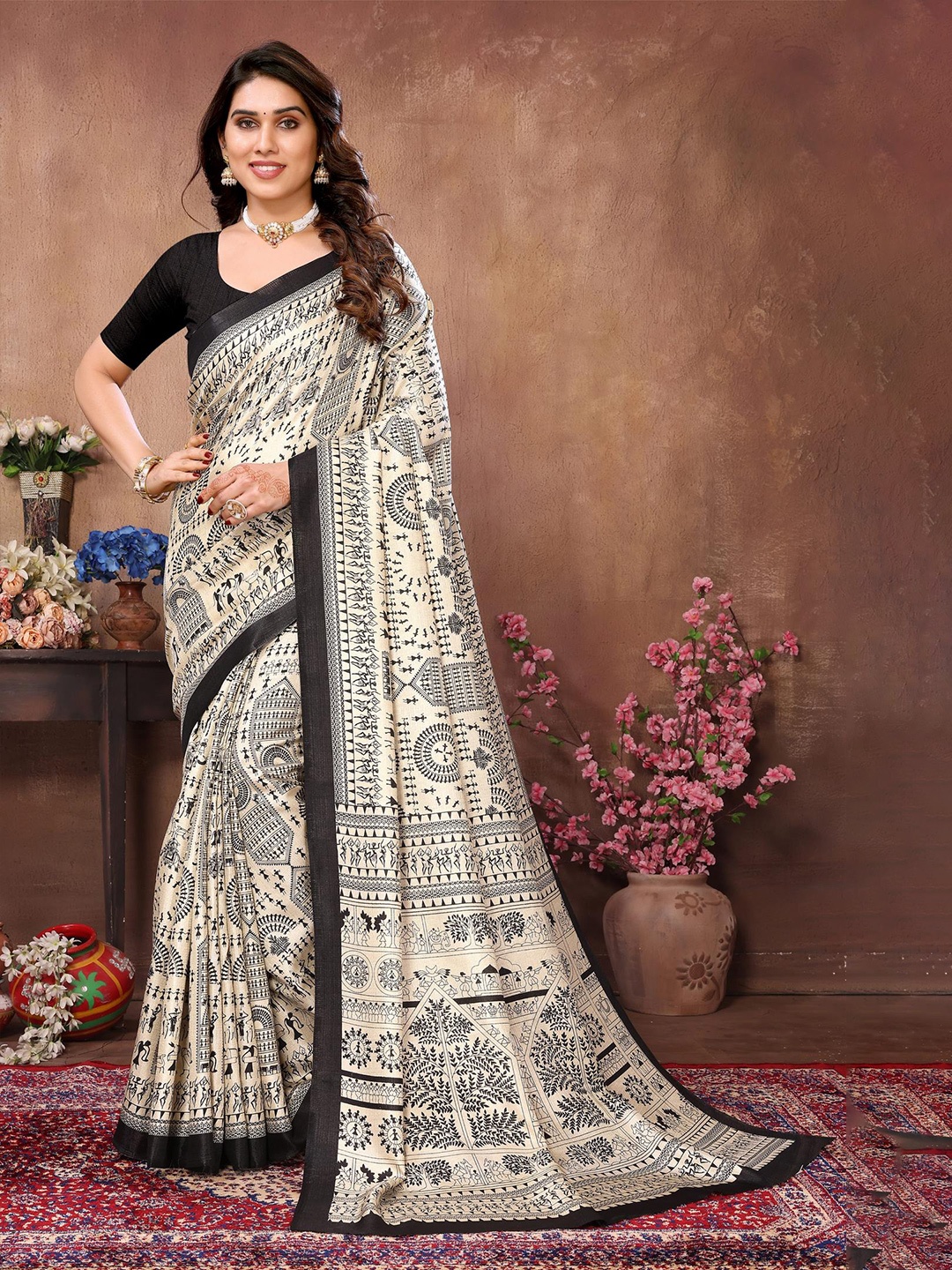

Reeta Fashion Warli Saree, Cream