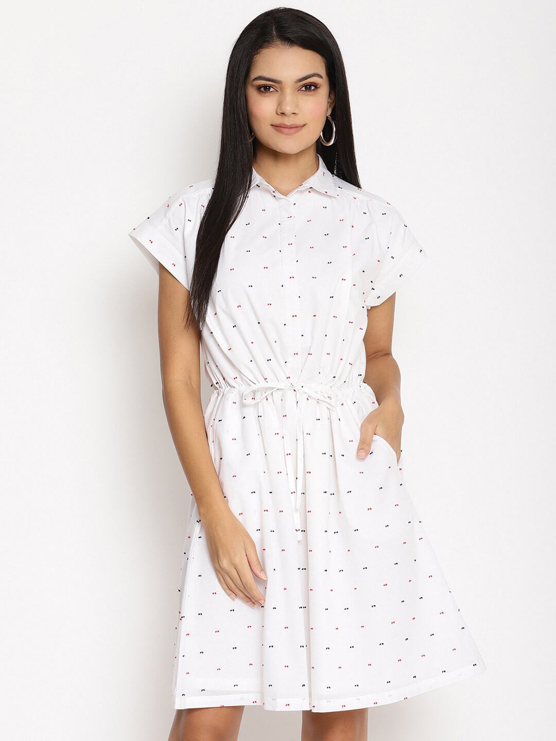 

HOUSE OF KKARMA Printed Extended Sleeves Cotton Fit & Flare Dress, White