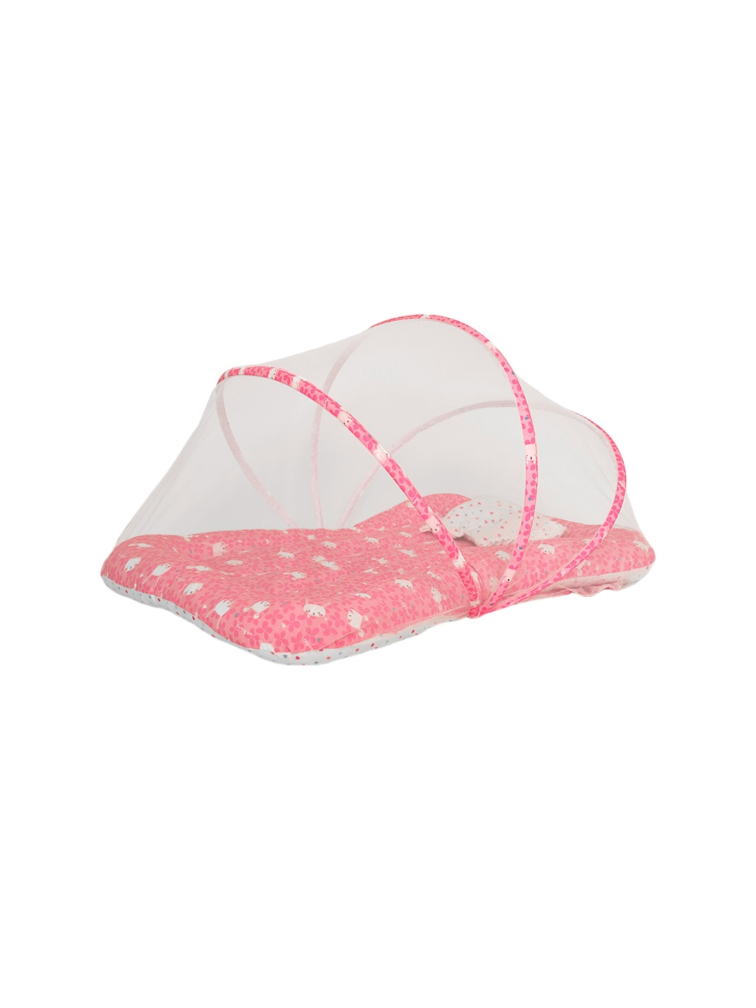 

TIDY SLEEP Infants Printed Mosquito Net & Neck Pillow Baby Gadda Set Baby Bed Set, Peach