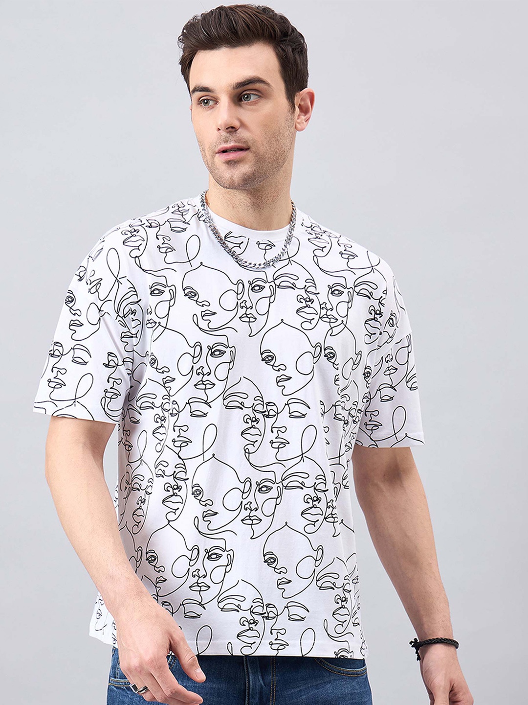 

GESPO Printed Round Neck T-shirt, White