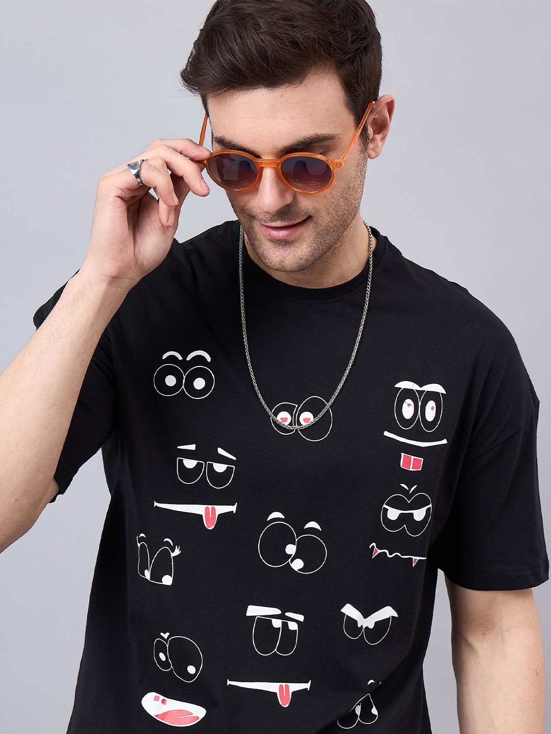 

GESPO Printed Drop-Shoulder Sleeves Oversized T-shirt, Black