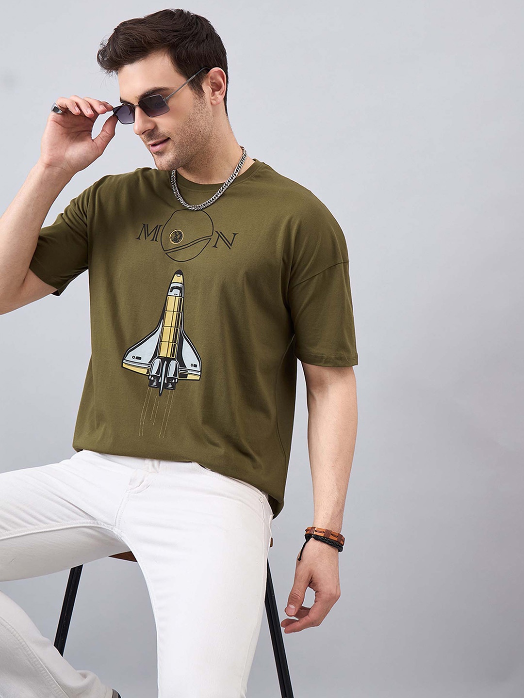 

GESPO Printed Round Neck T-shirt, Olive