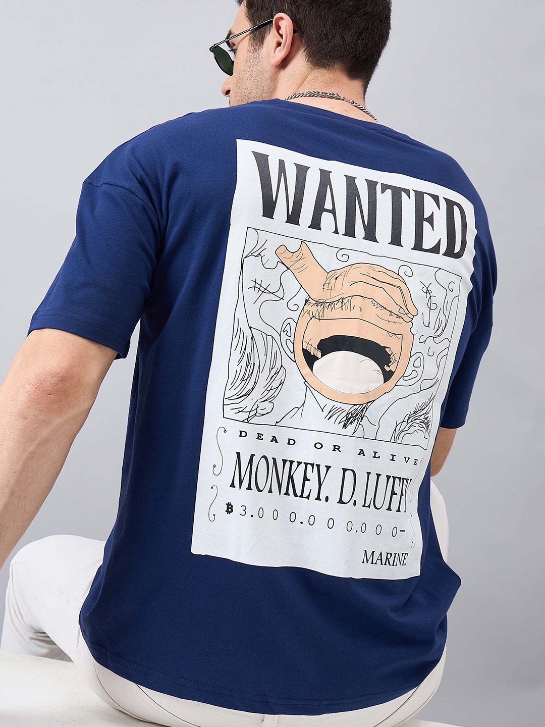 

GESPO Typography Printed Drop-Shoulder Sleeves Oversized T-shirt, Blue