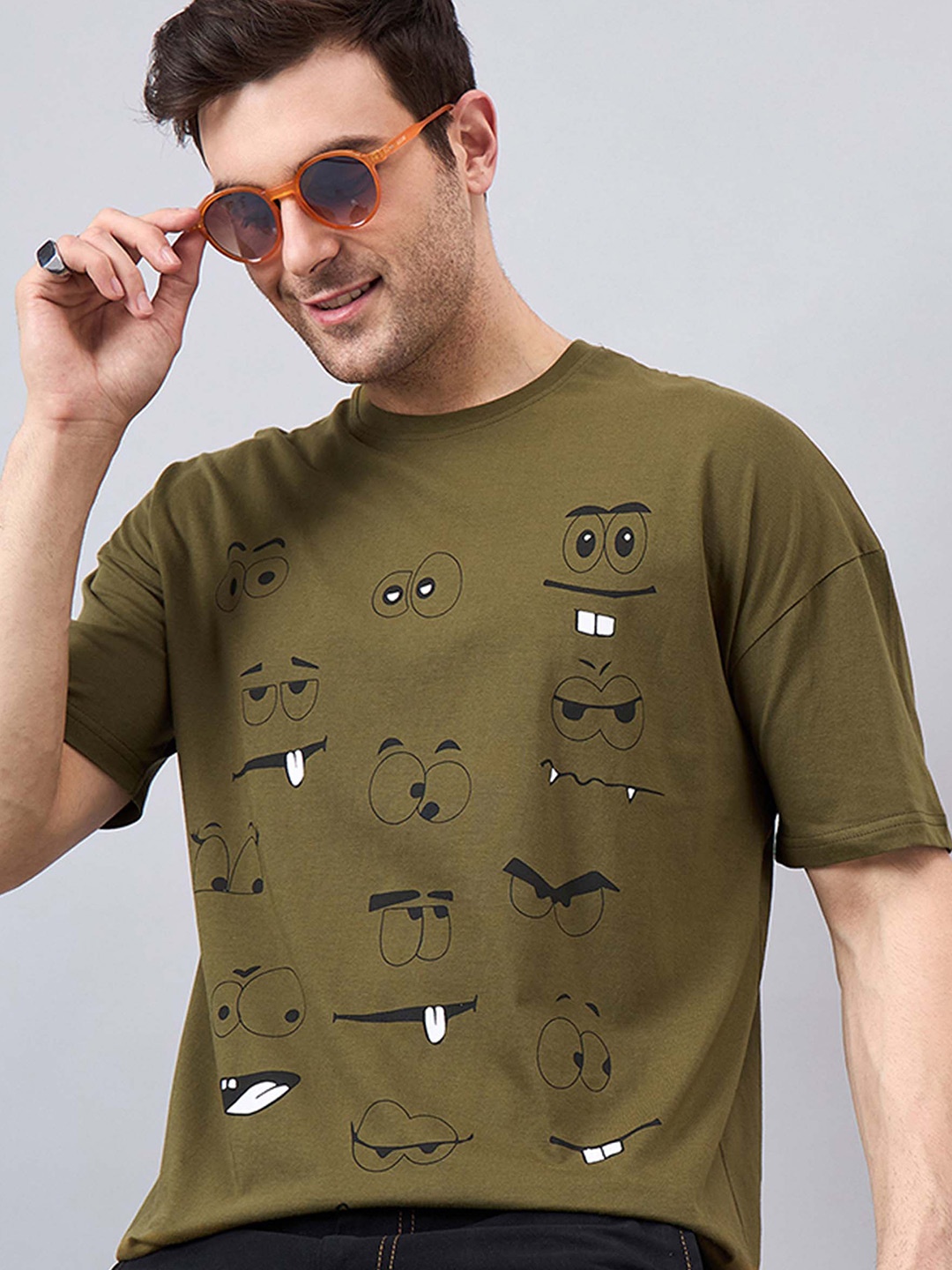 

GESPO Printed Round Neck Short Sleeves Cotton T-shirt, Green
