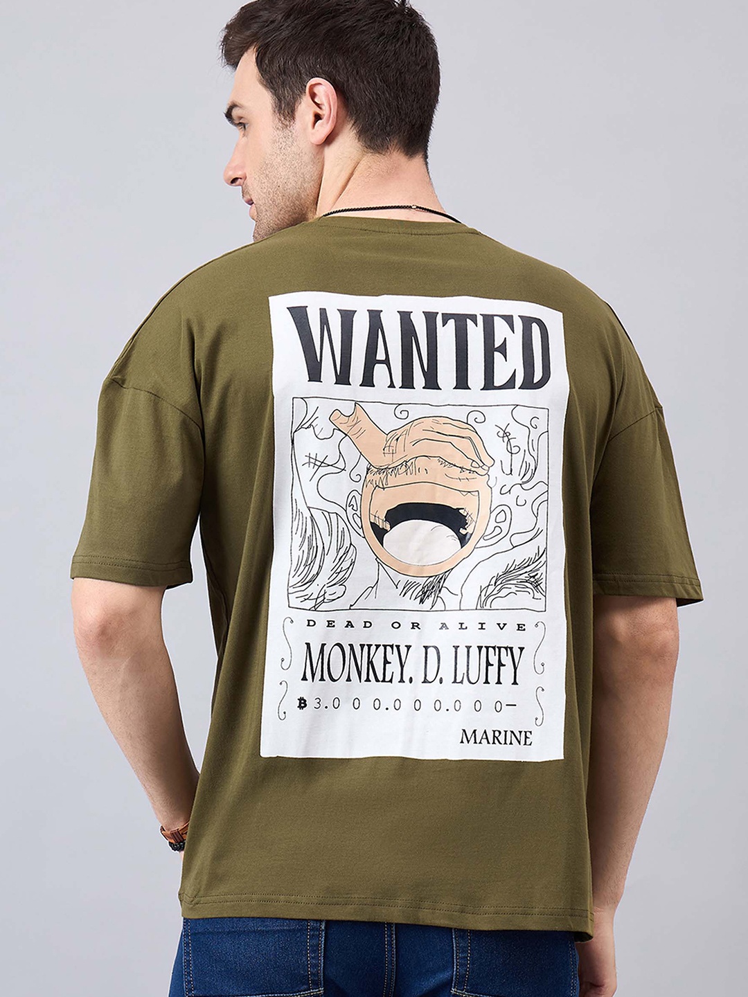 

GESPO Typography Printed Drop-Shoulder Sleeves T-shirt, Olive