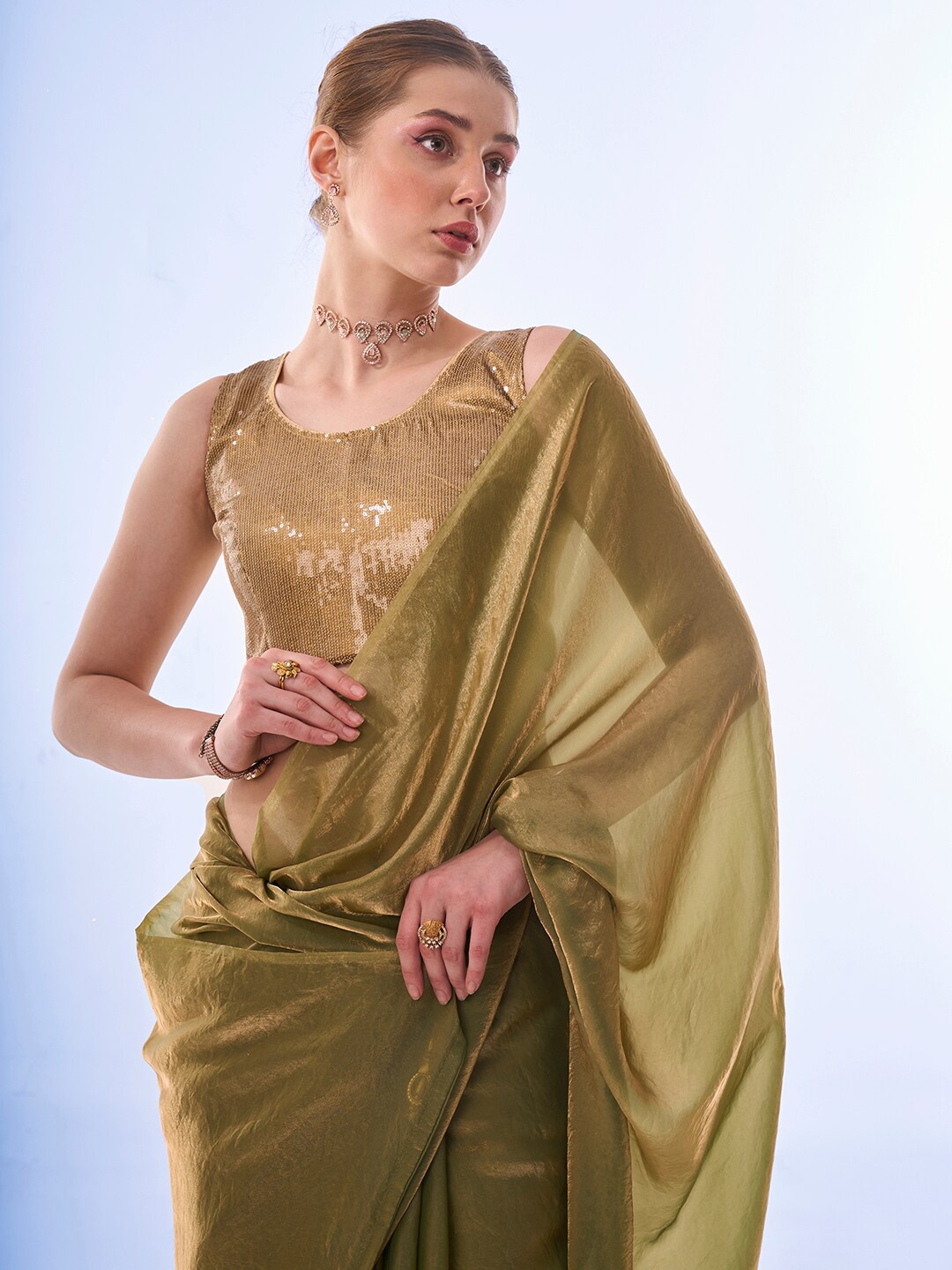 

Kalista Organza Saree, Olive