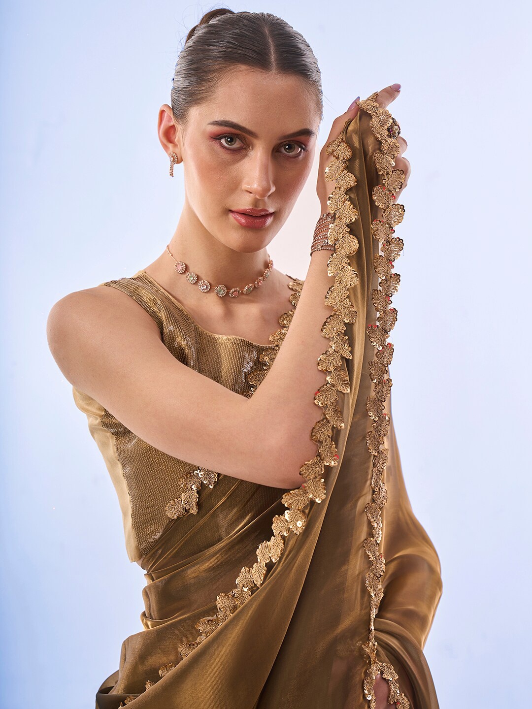 

Kalista Sequinned Organza Saree, Metallic