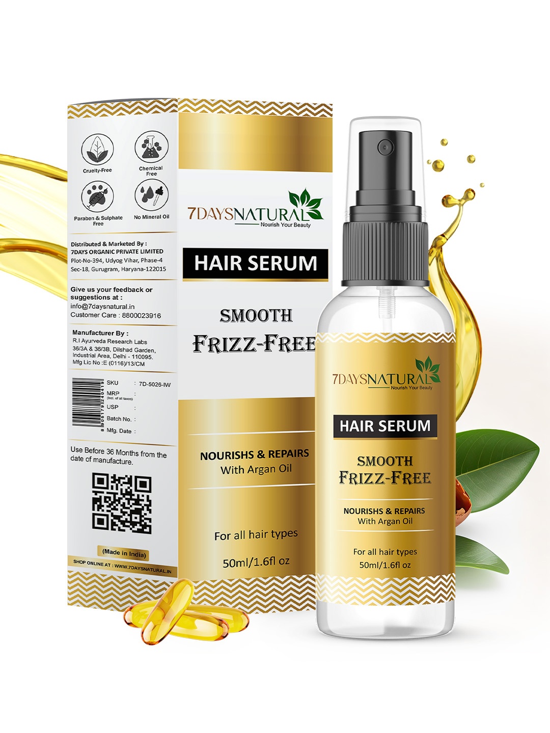 

7 DAYS Feel Of Nature Hair Serum With Walnut Oil & Vitamin E - 50ml, White