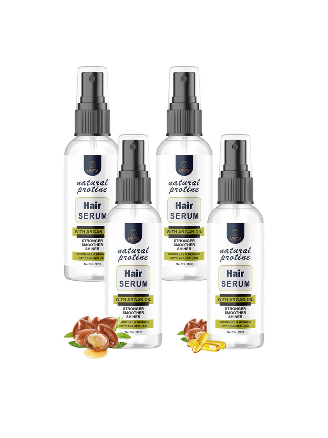 

7 DAYS Set Of 4 Hair Serum Vitalised With Walnut Oil & Vitamin E - 50ml Each, White
