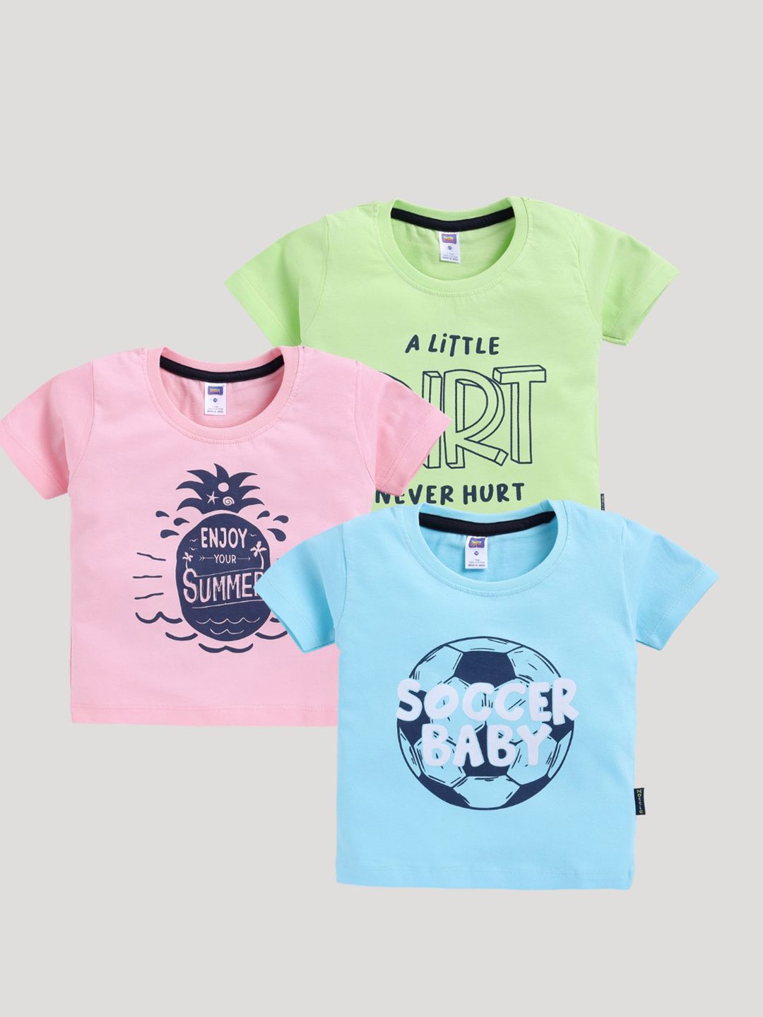 Nottie Planet Boys Pack Of 3 Typography Printed Cotton T-shirt, Blue