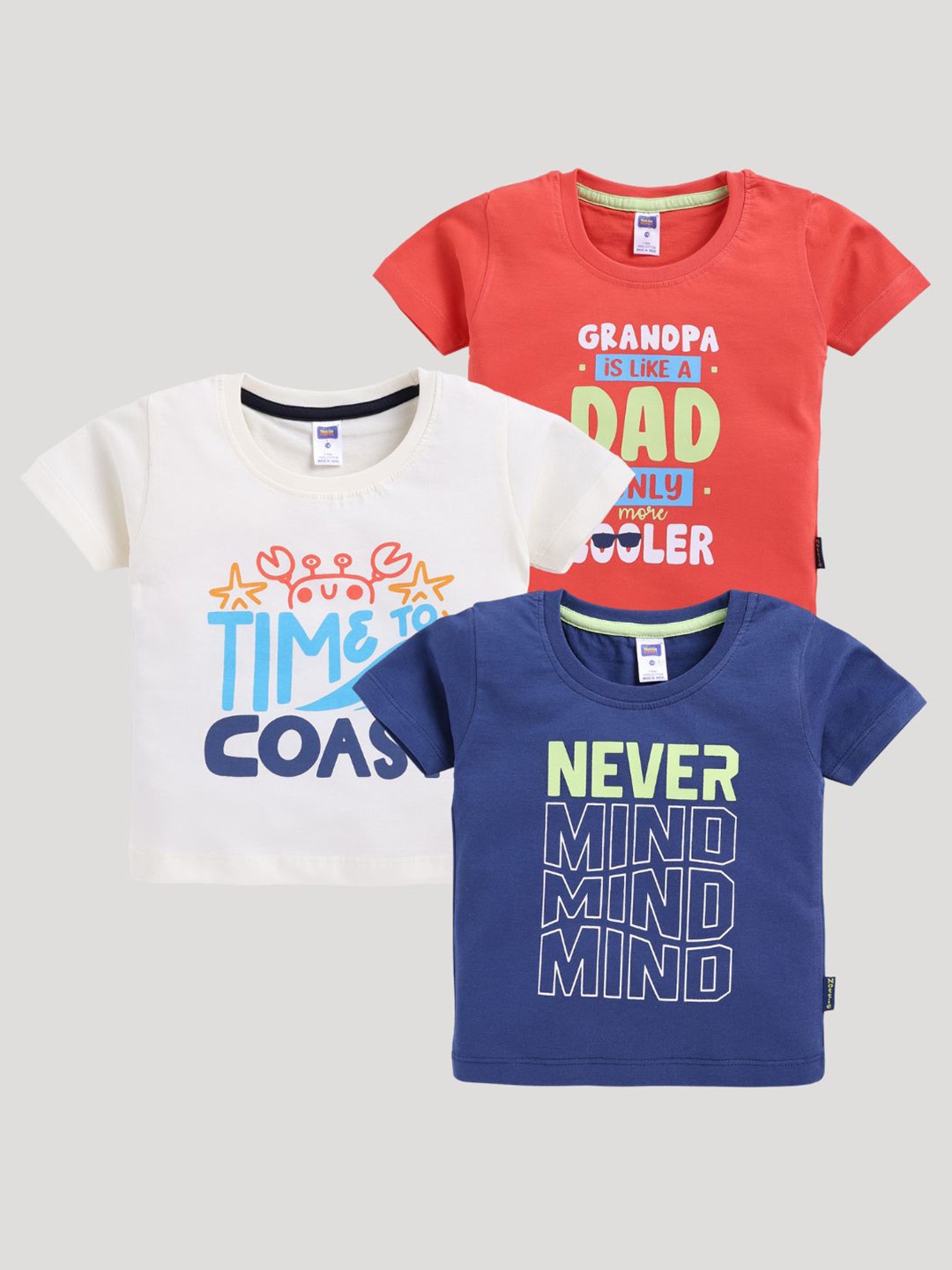Nottie Planet Boys Pack Of 3 Typography Printed Cotton T-shirt, Red