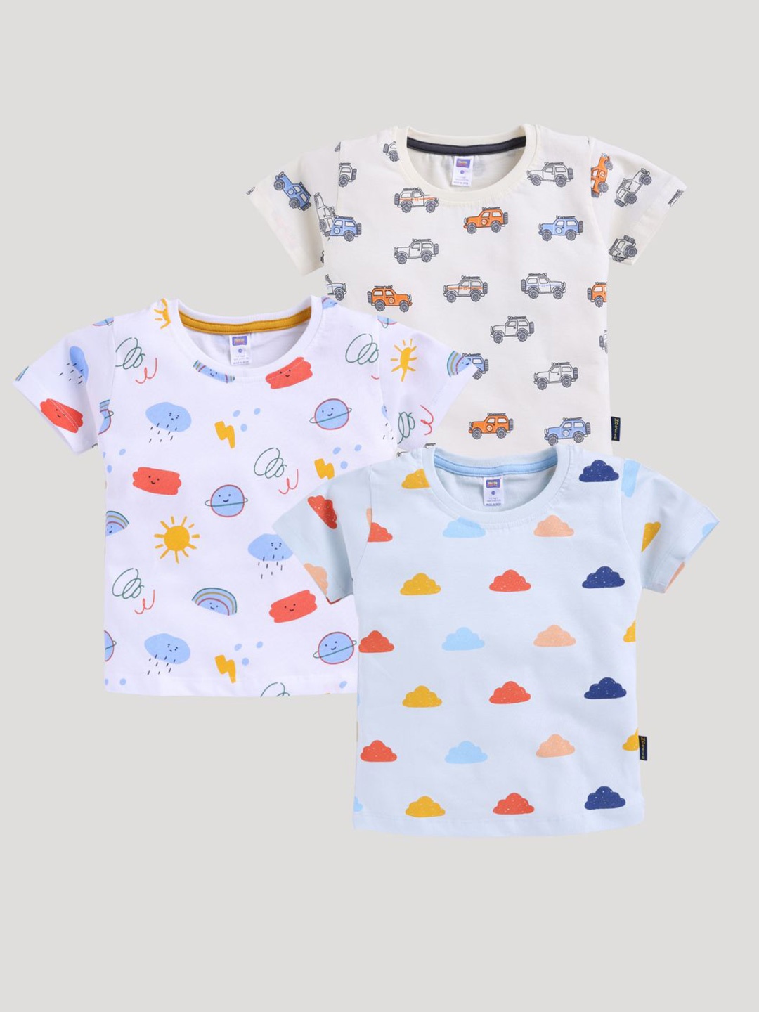 

Nottie Planet Boys Pack Of 3 Printed Short Sleeves Cotton T-shirt, White