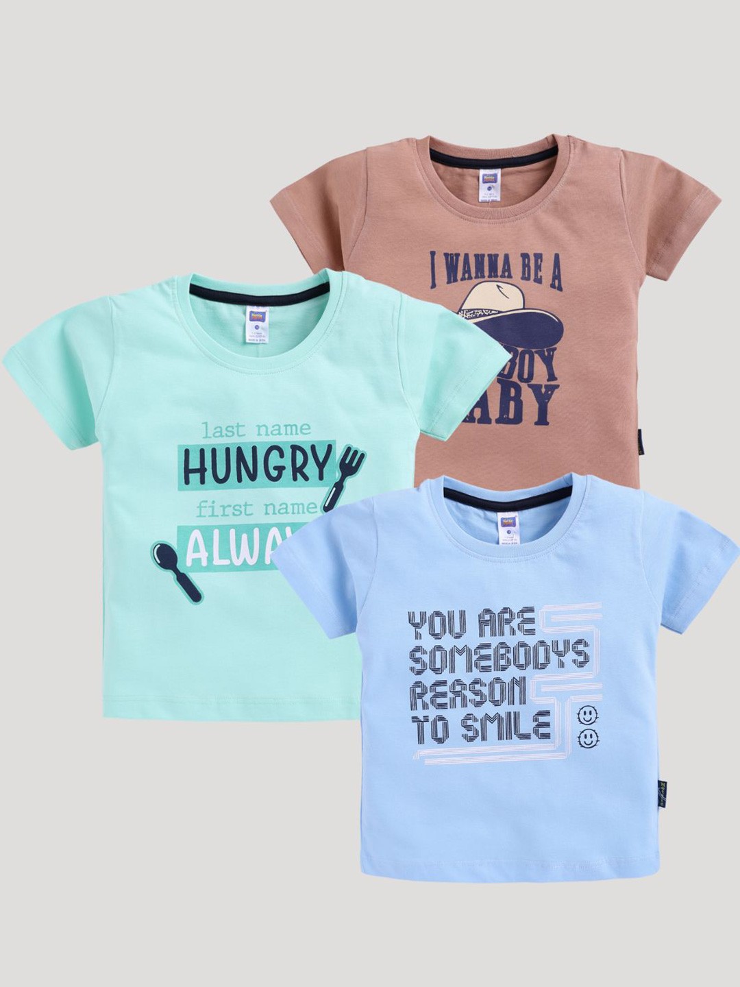 

Nottie Planet Boys Pack Of 3 Typography Printed Cotton T-shirt, Green