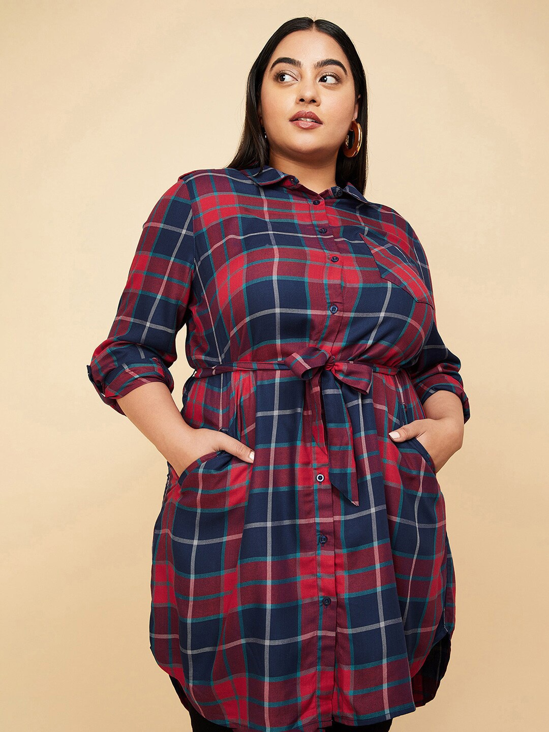 

max Plus Size Shirt Collar Checked Tunic, Red