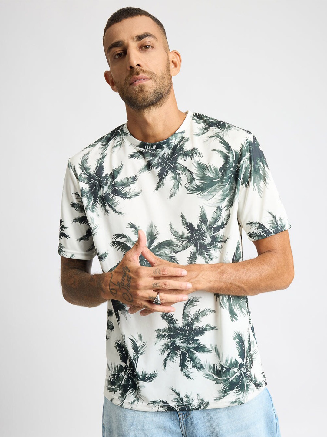 

FREAKINS Tropical Printed Round Neck T-shirt, White