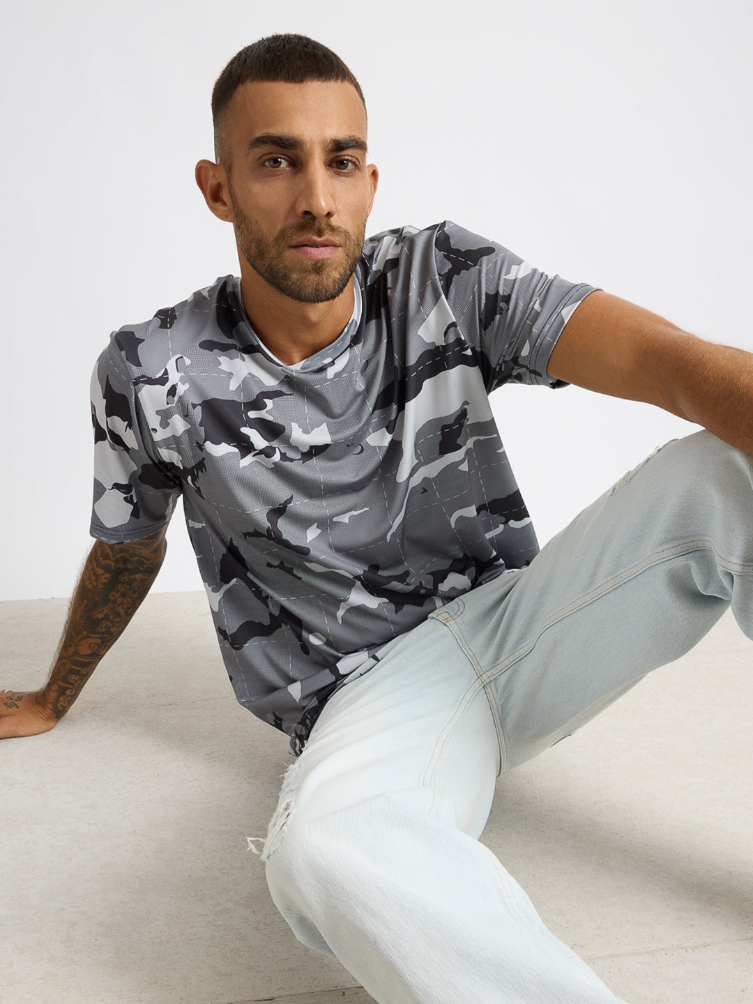 

FREAKINS Camouflage Printed Round Neck Short Sleeves T-shirt, Grey