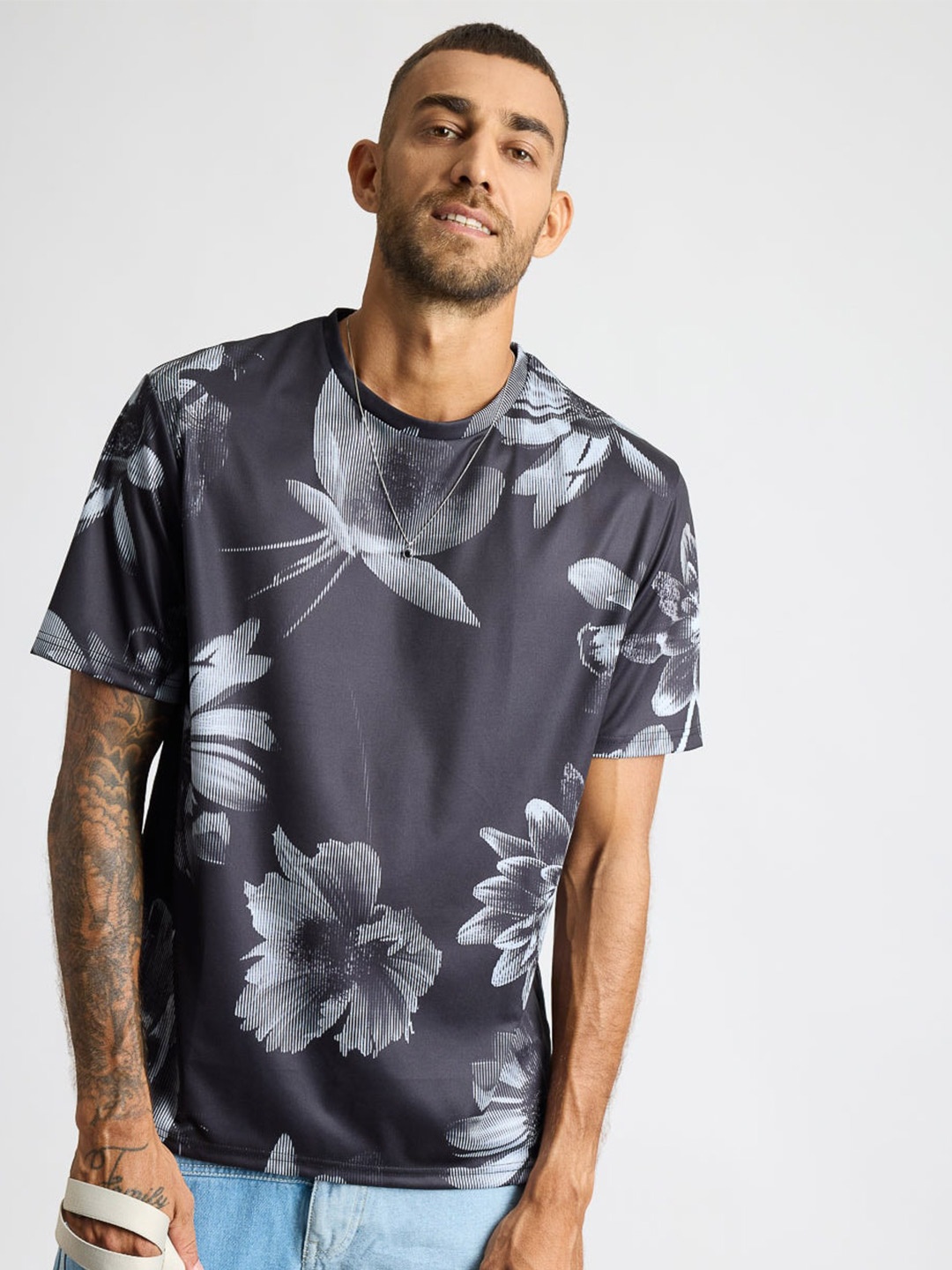 

FREAKINS Floral Printed T-shirt, Grey