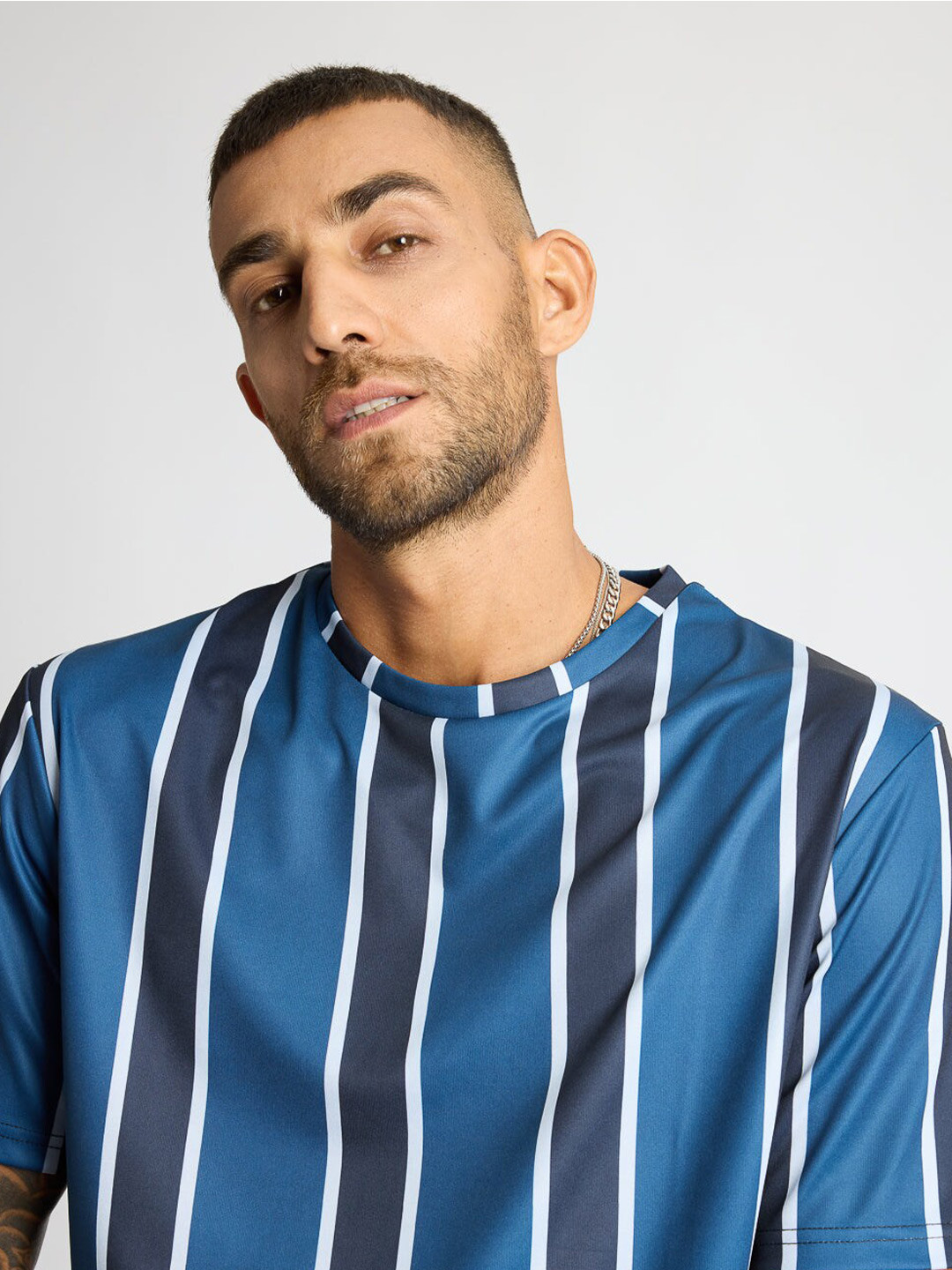 

FREAKINS Striped Round Neck Casual T-shirt, Blue