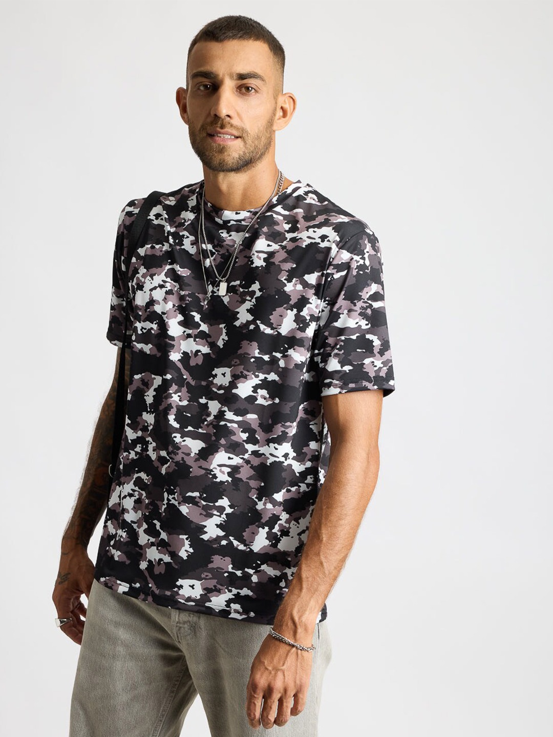 

FREAKINS Camouflage Printed Round Neck T-shirt, Black