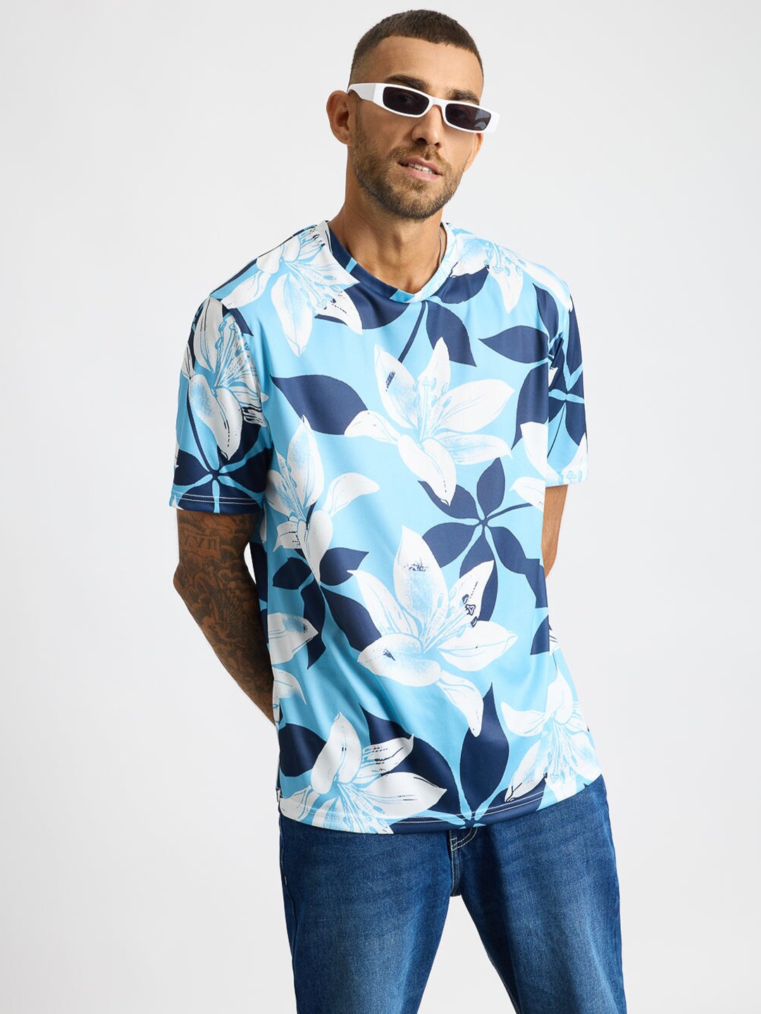 

FREAKINS Floral Printed T-shirt, Blue