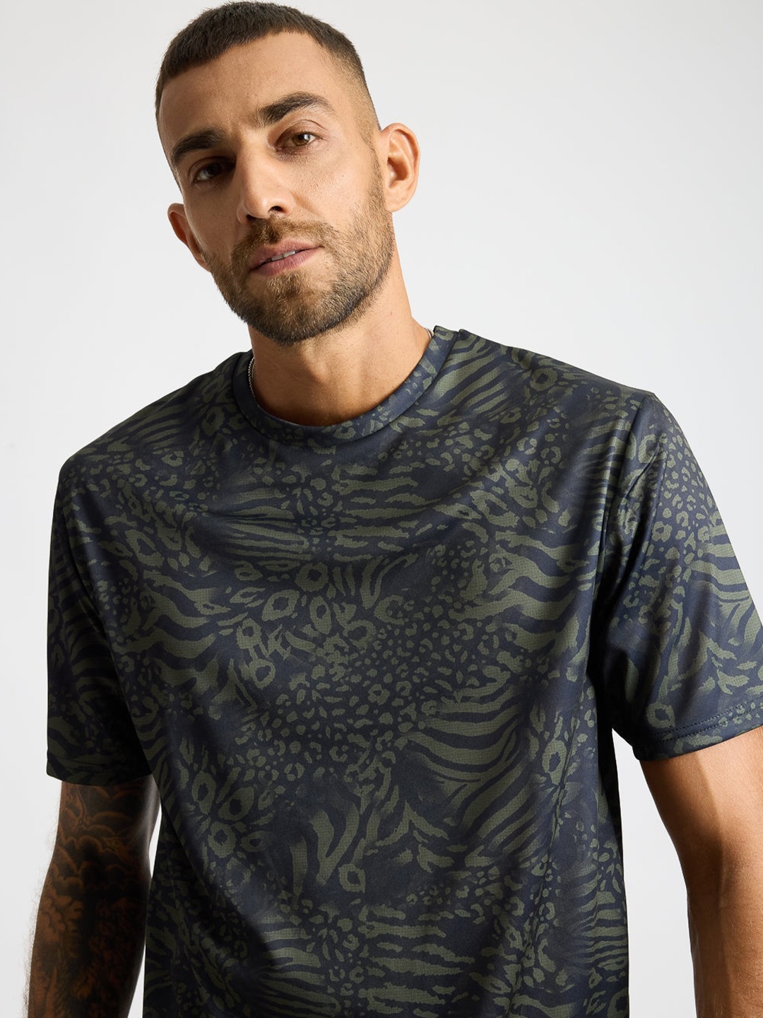 

FREAKINS Abstract Printed Round Neck Short Sleeves T-shirt, Charcoal