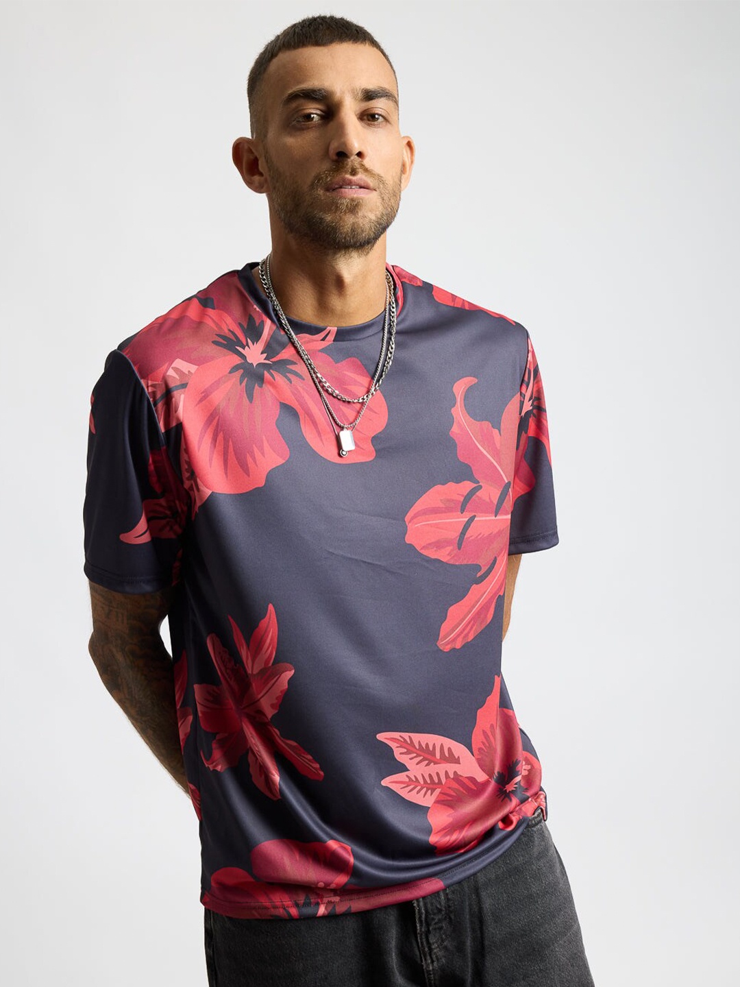 

FREAKINS Floral Printed T-shirt, Navy blue