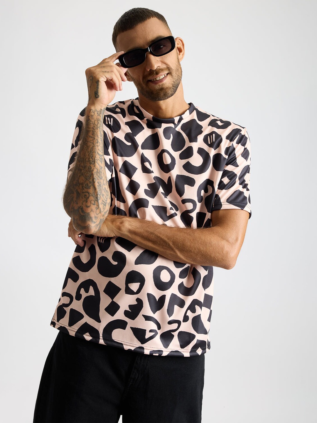 

FREAKINS Abstract Printed Round Neck Short Sleeves T-shirt, Black