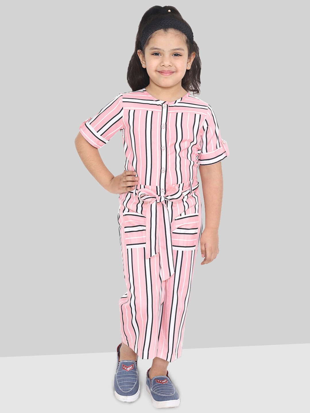 

BAESD Girls Striped Waist Tie-Ups Basic Jumpsuit, Pink