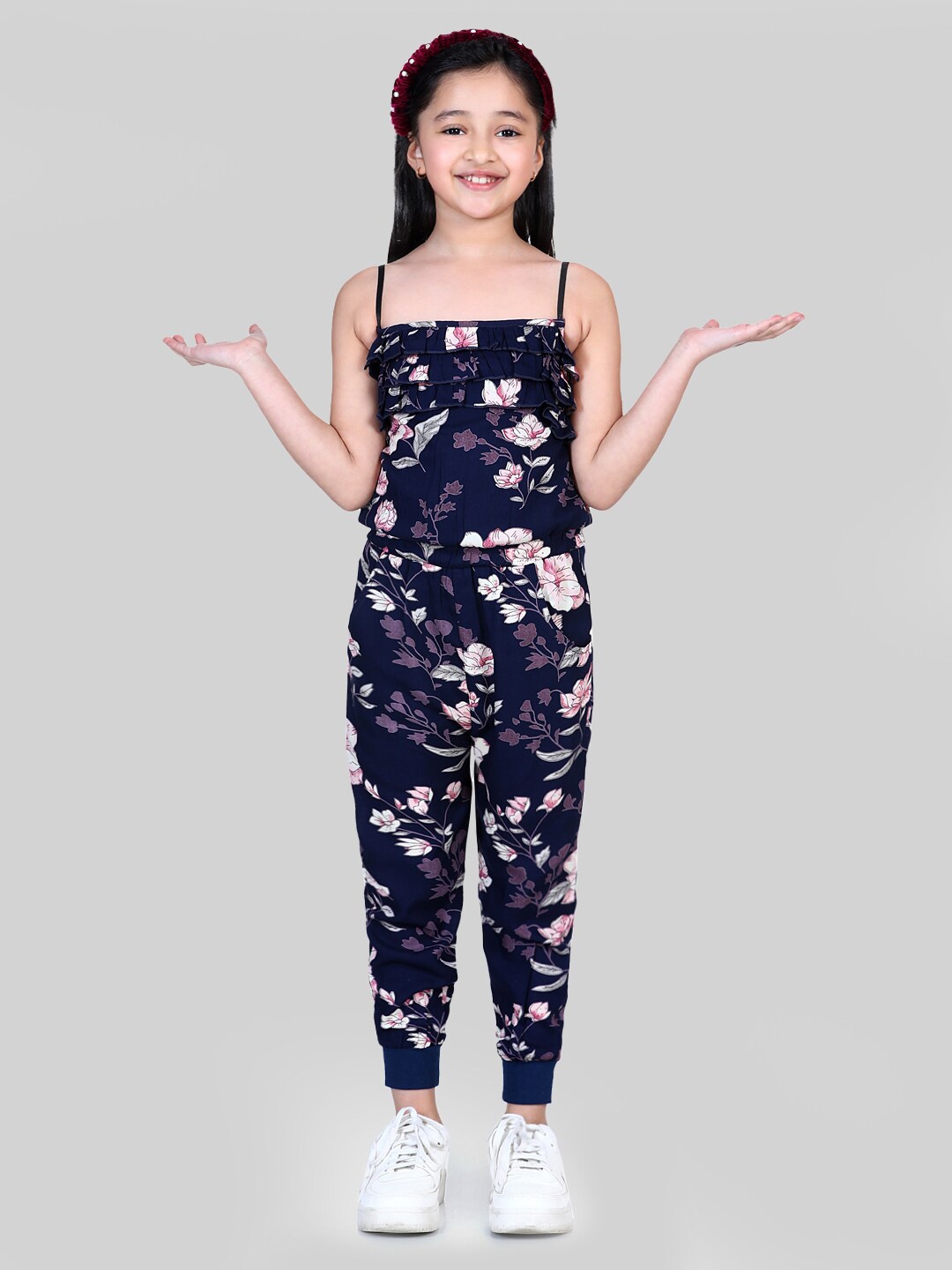 

BAESD Girls Printed Shoulder Straps Basic Jumpsuit, Navy blue