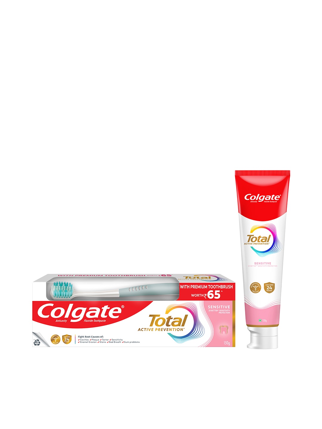 

Colgate Total Sensitive Antibacterial Toothpaste With Premium Toothbrush - 150g, Red