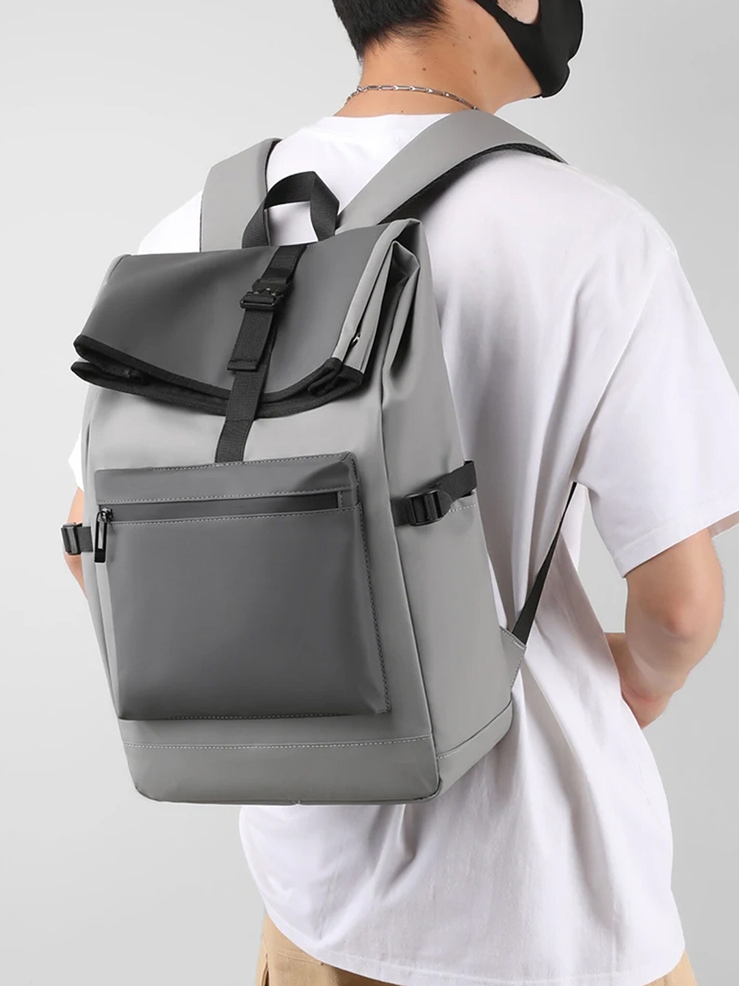 

REDHORNS Unisex Canvas Colourblocked Backpack with Anti-Theft, Grey
