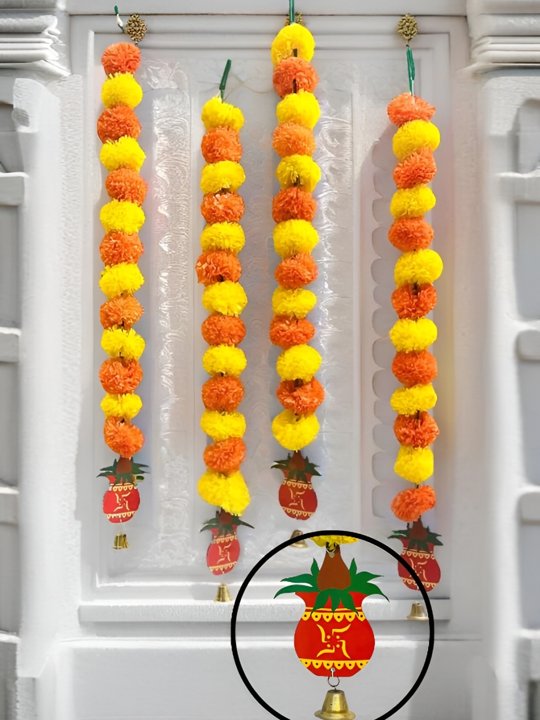 

Akaar Yellow & Orange-Coloured 4-Pcs Kalash Marigold Hangings