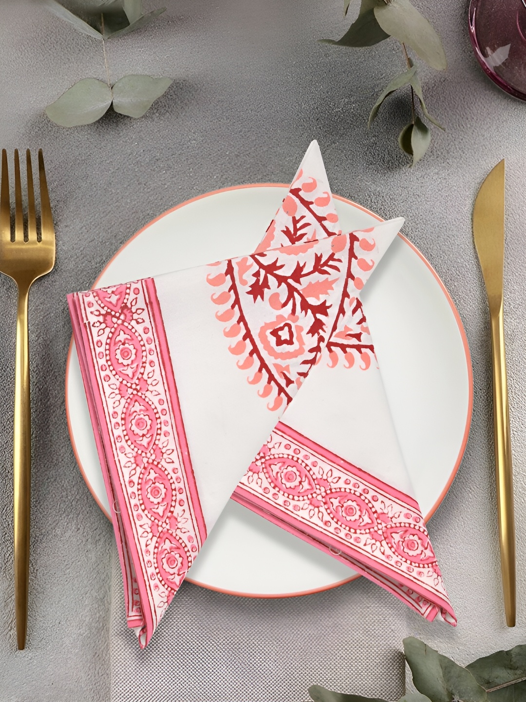 

BLOCKS OF INDIA Pink 6 Pieces Printed Pure Cotton Table Napkins