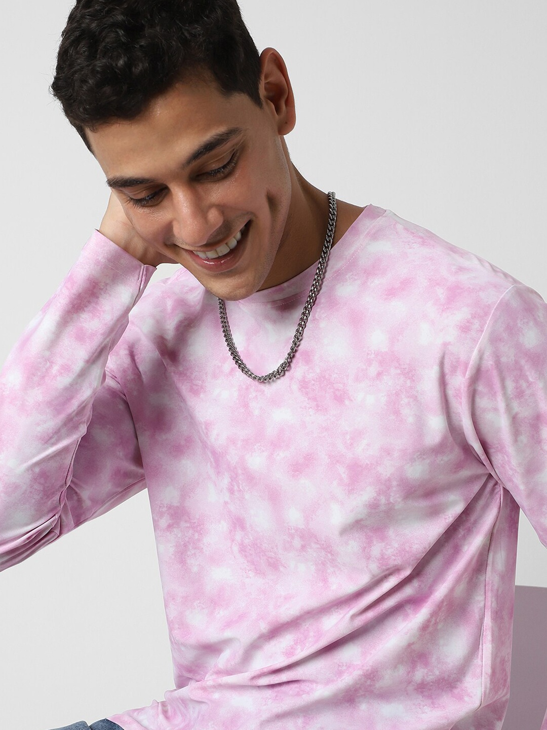 

VASTRADO Tie and Dye Round Neck Short Sleeves Cotton T-shirt, Pink