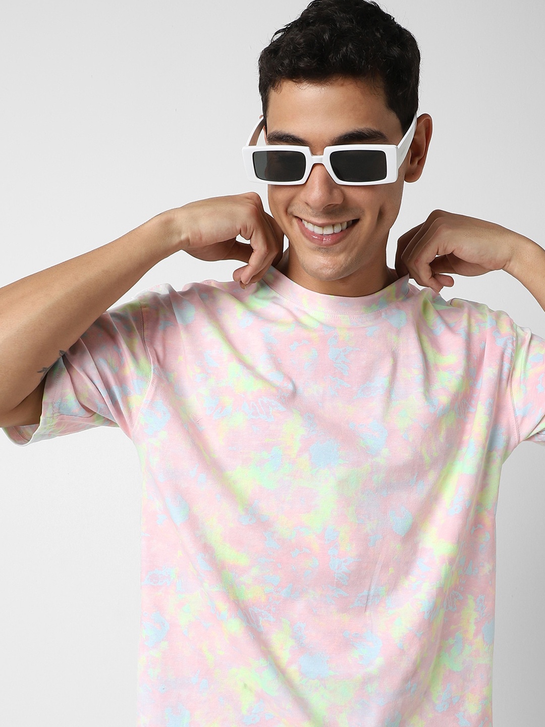 

VASTRADO Tie-Dye Round Neck Short Sleeves Cotton T-shirt, Pink