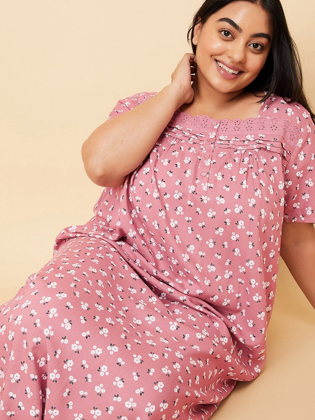 

max Plus Size Floral Printed Square Neck Maxi Nightdress, Mauve