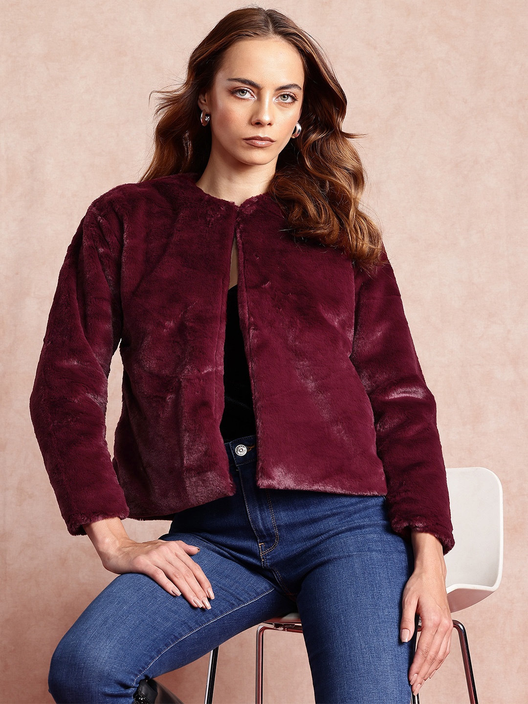 

all about you Faux Fur Tailored Jacket, Burgundy