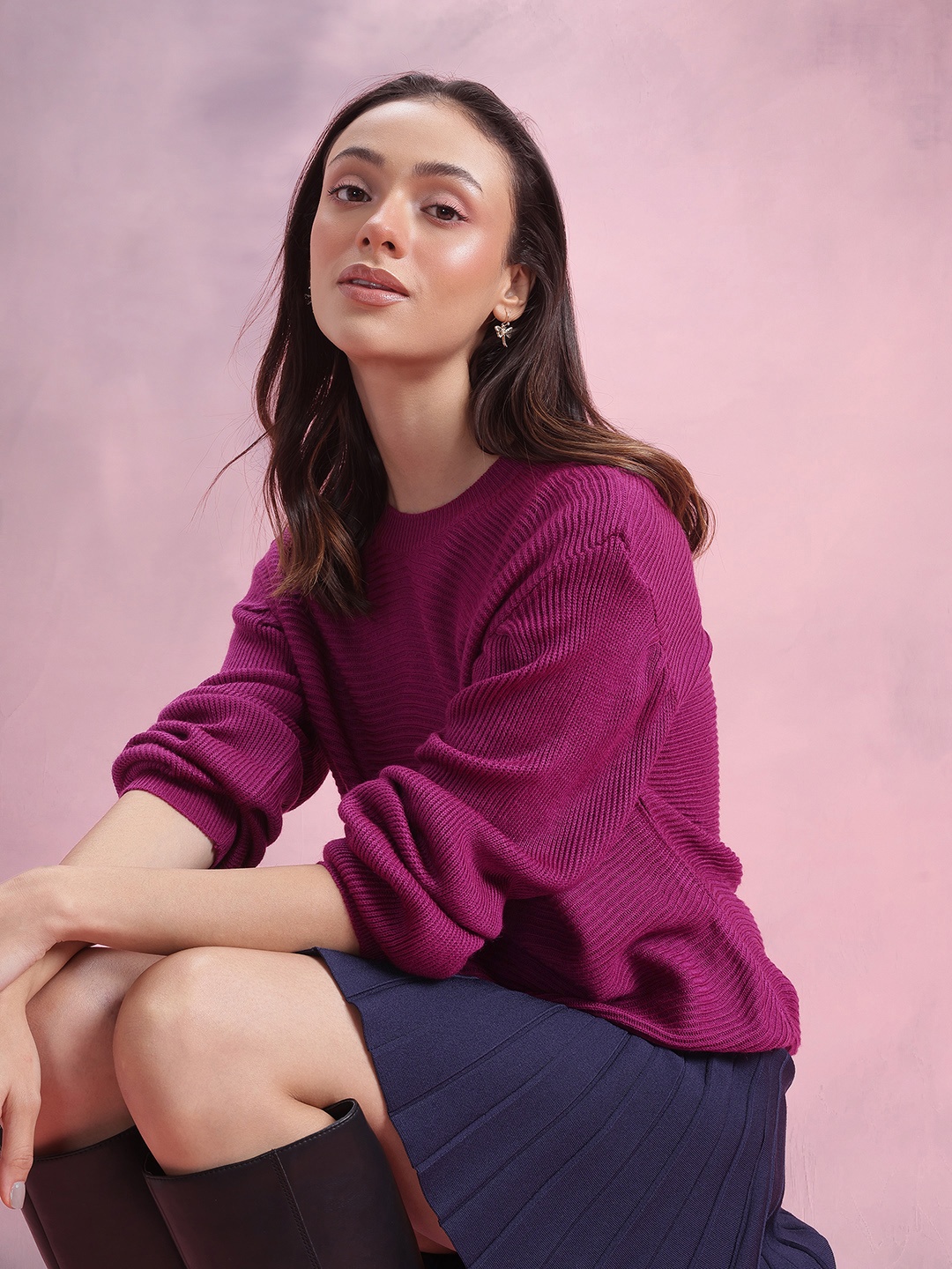 

DressBerry Drop-Shoulder Sleeves Pullover, Magenta