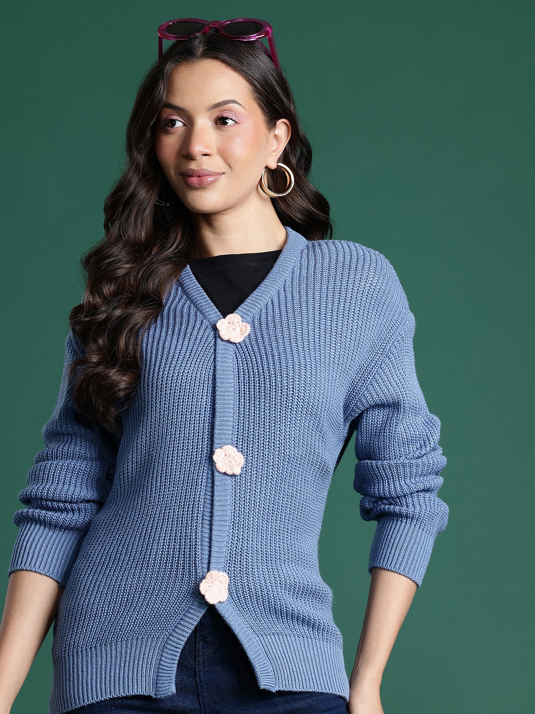 

DressBerry Pure Acrylic Ribbed Cardigan, Blue