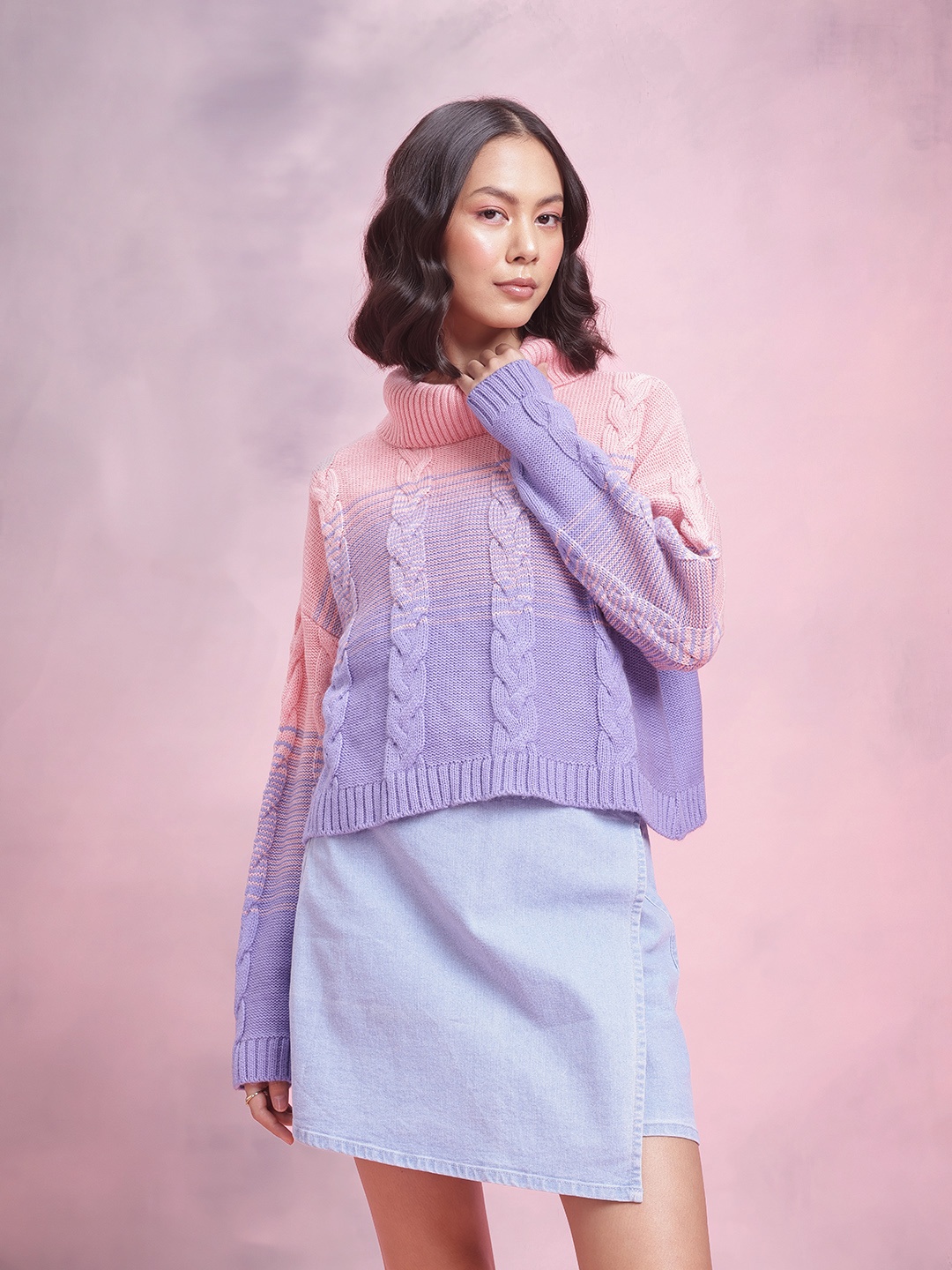 

DressBerry Acrylic Dyed Effect Cable Knit Pullover, Pink