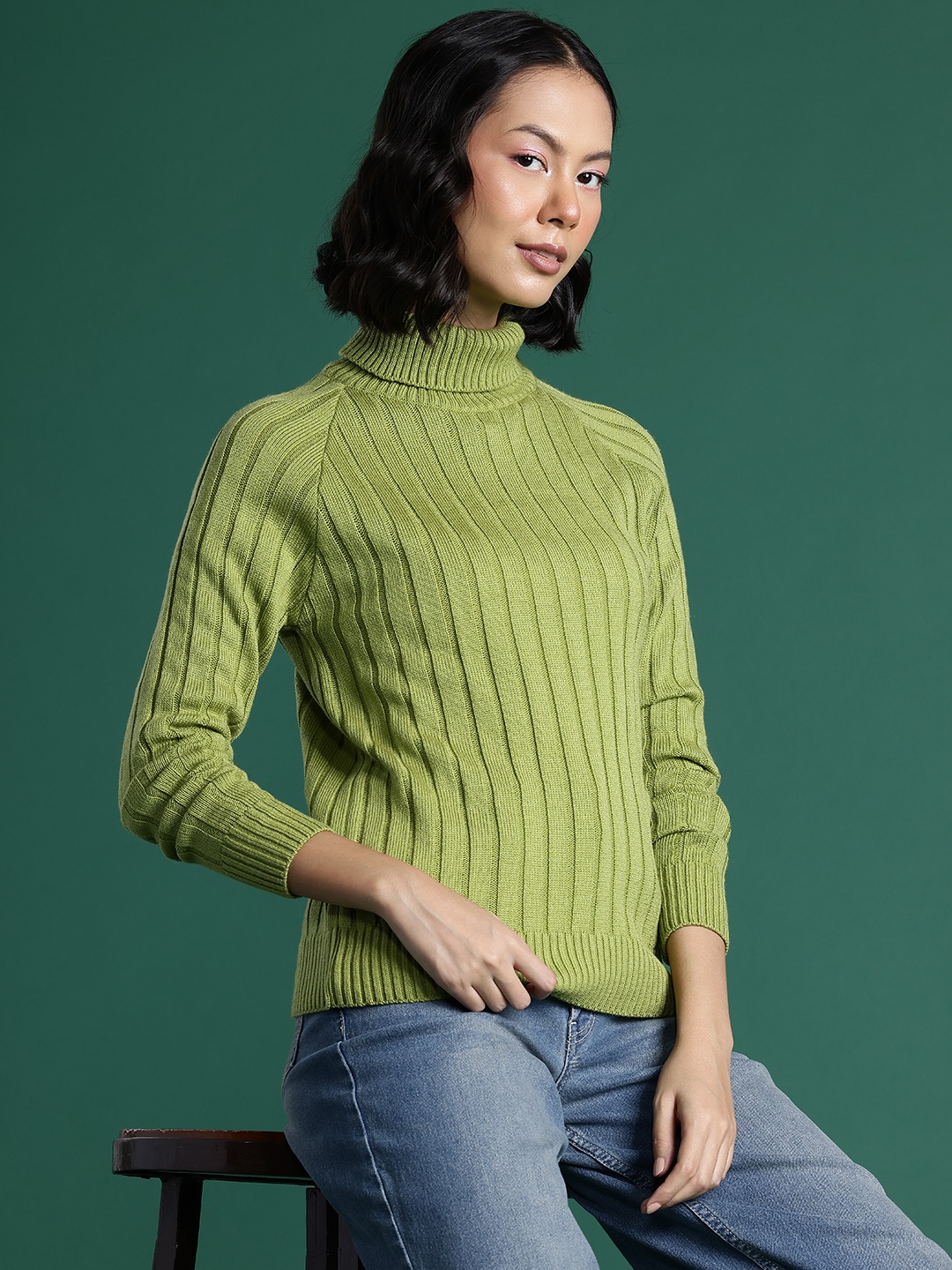 

DressBerry Acrylic Self-Striped Pullover, Green
