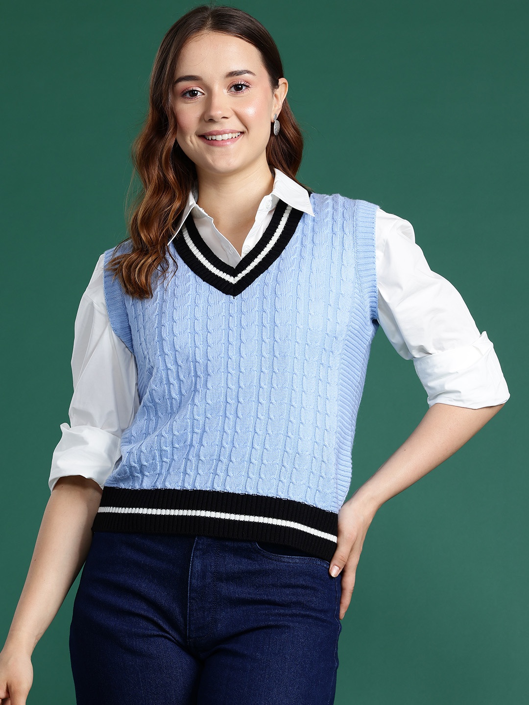 

DressBerry Cable Knit Sweater Vest, Blue