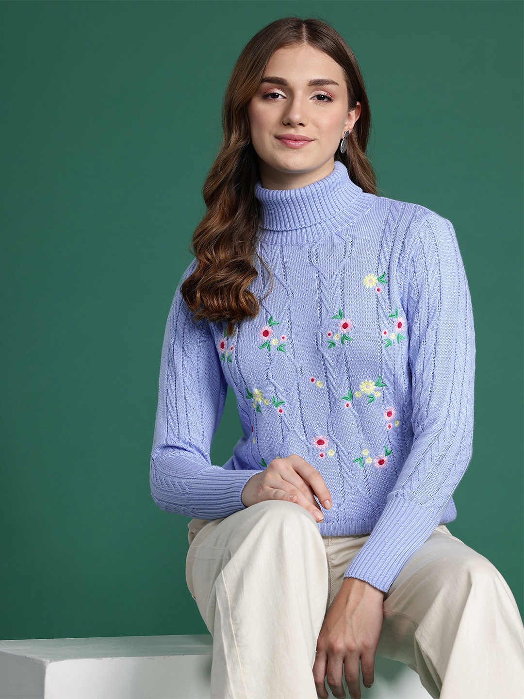 

DressBerry Women Floral Pullover with Embroidered Detail, Blue
