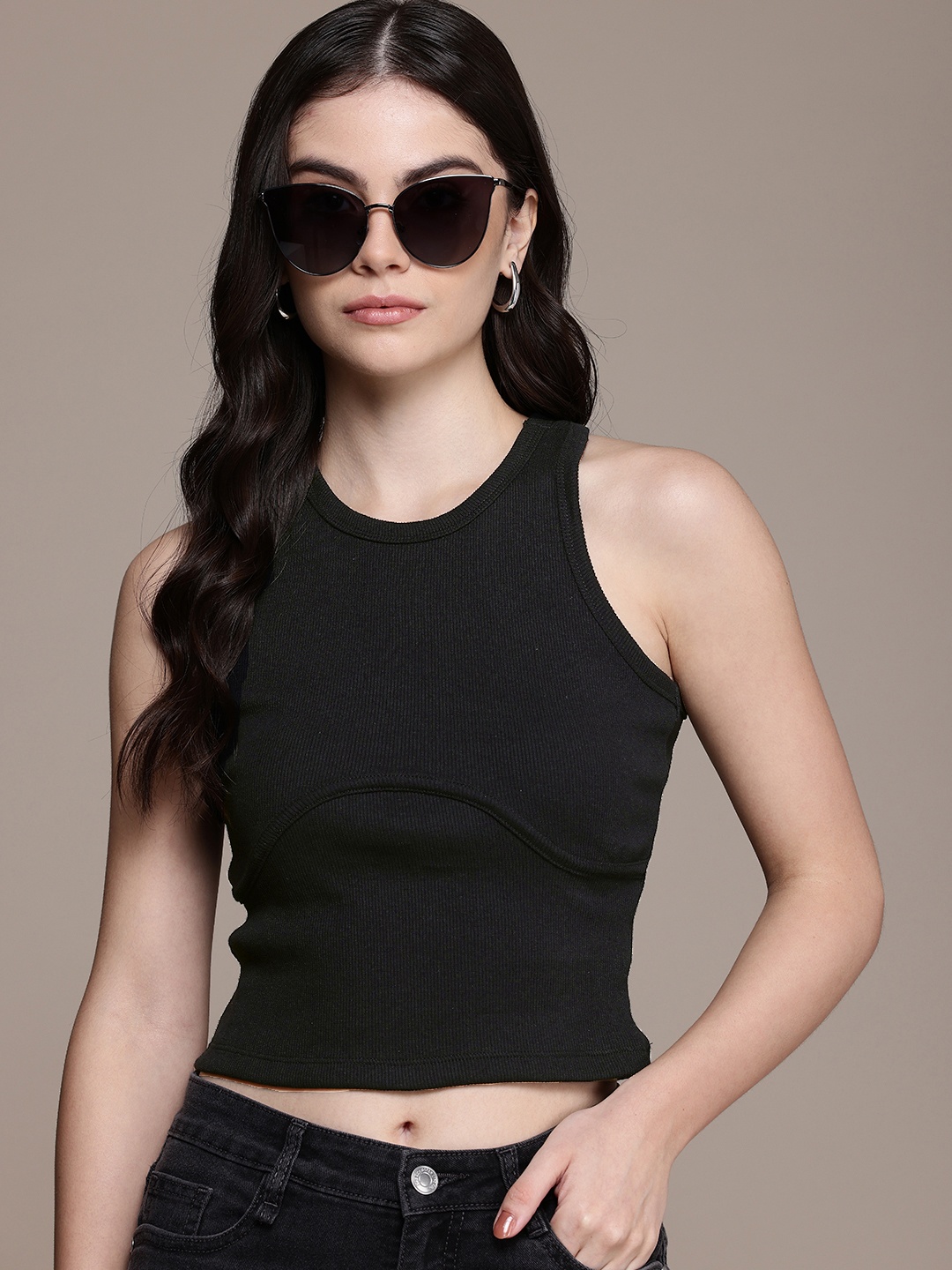 

The Roadster Life Co. Ribbed Crop Tank Top, Black