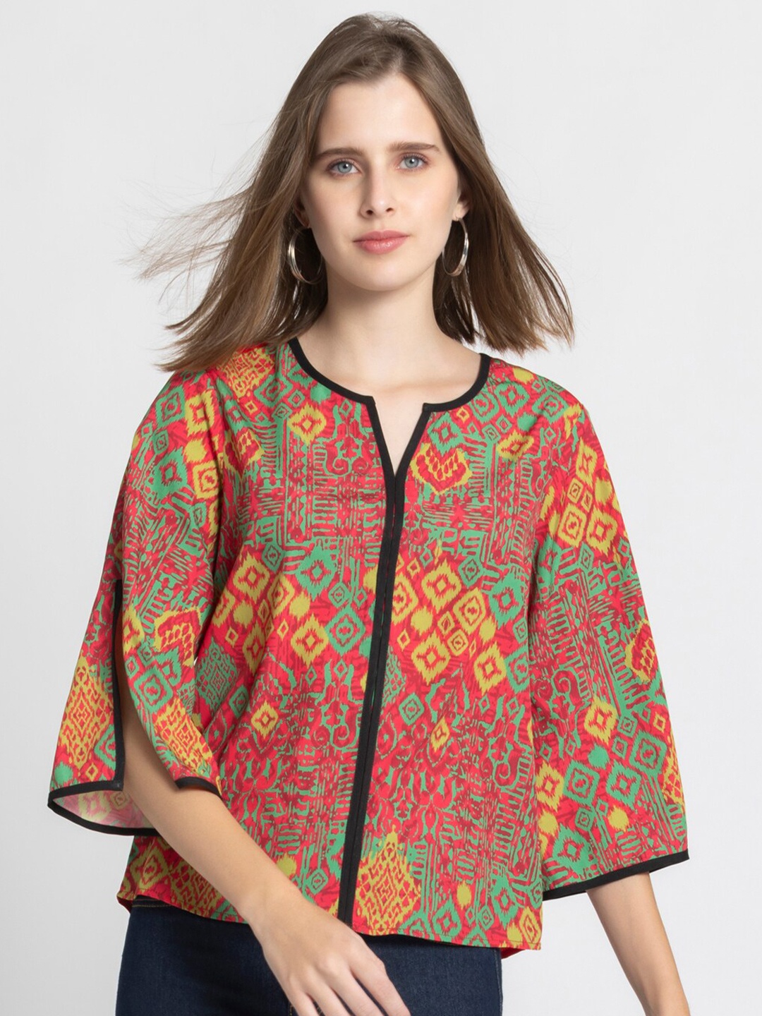 

SHAYE Abstract Printed Flared Sleeve Top, Red