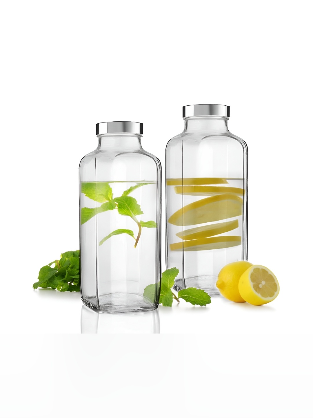 

tyche enterprises Transparent 2 Pcs Glass Water Bottle 1 ltr